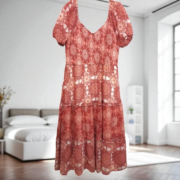 Julie Sariñana/ Sincerely Jules Smocked Summer Dress L Boho Off Shoulder - Picture 2 of 9